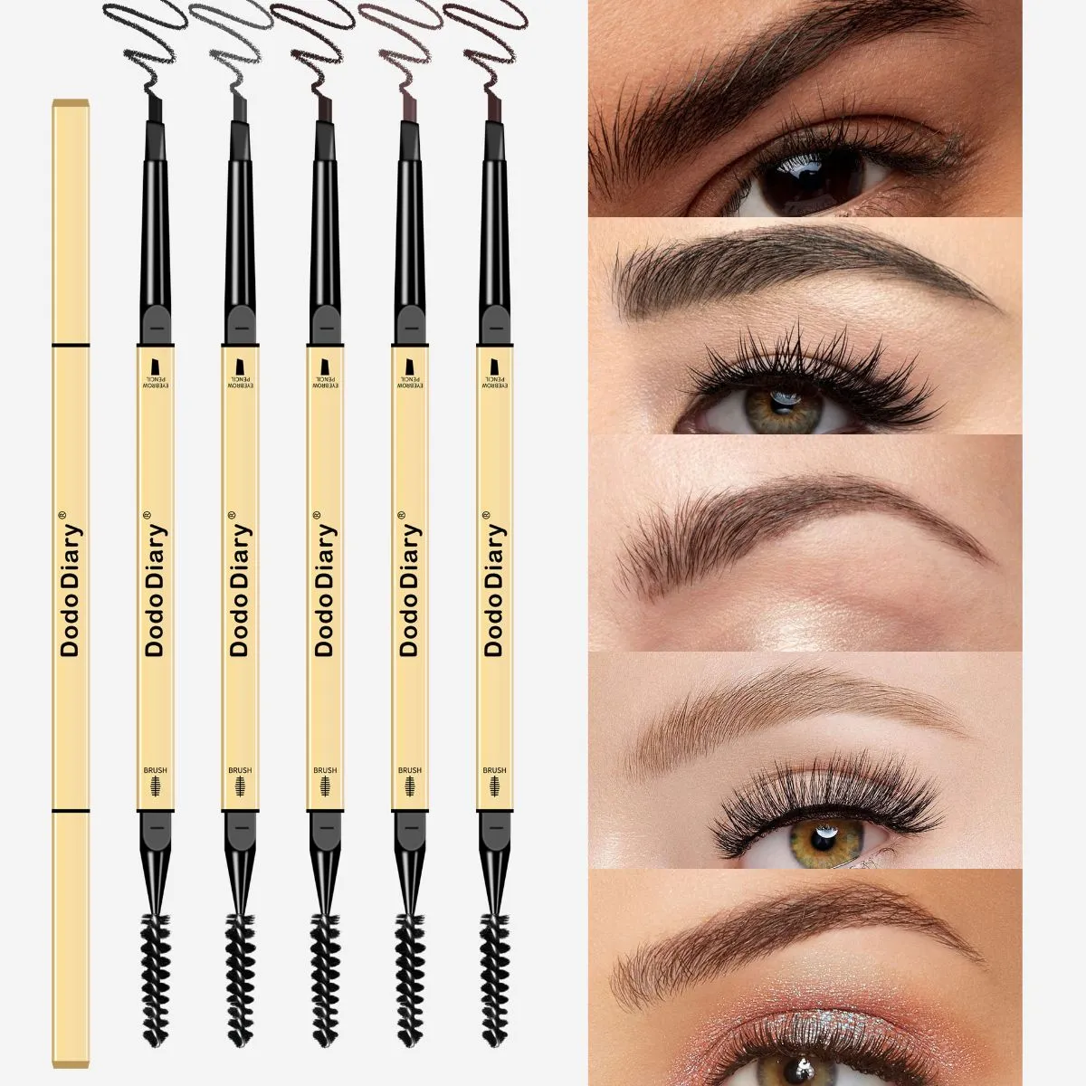 DoDiary Mini Gold Bar Eyebrow Pencil – Triangular Micro-Fine Tip, Waterproof & Sweatproof, Long-Lasting Dual-Ended Brow Definer with Spoolie for Natural Soft Matte Brows